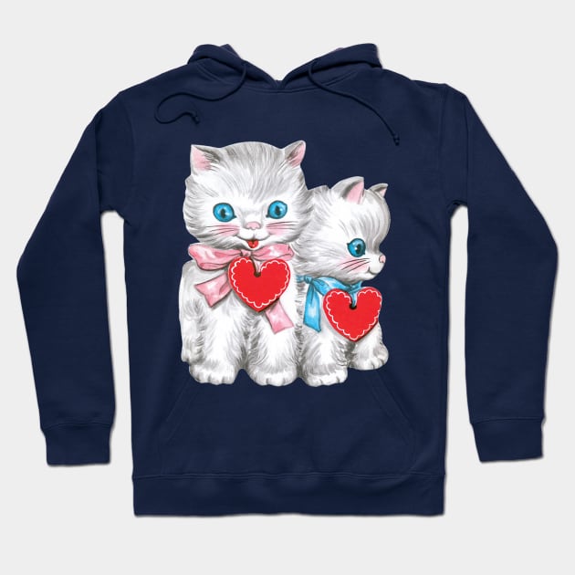 Cute Retro Valentine's Day Kittens with Hearts Hoodie by MasterpieceCafe